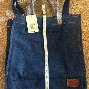 Levi's Dark Blue Denim Messenger Tote with Leather Trim